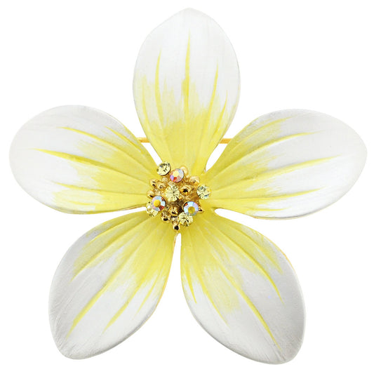 Yellow Hawaiian Plumeria Pin Swarovski Crystal Flower Pin Brooch and Pendant