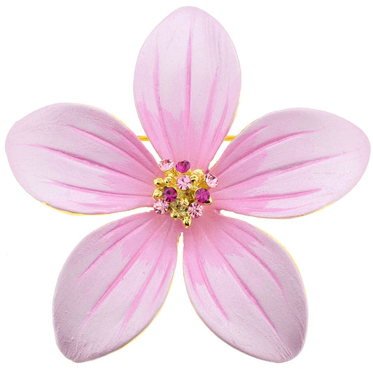 Pink Hawaiian Flower Swarovski Crystal Pin Brooch