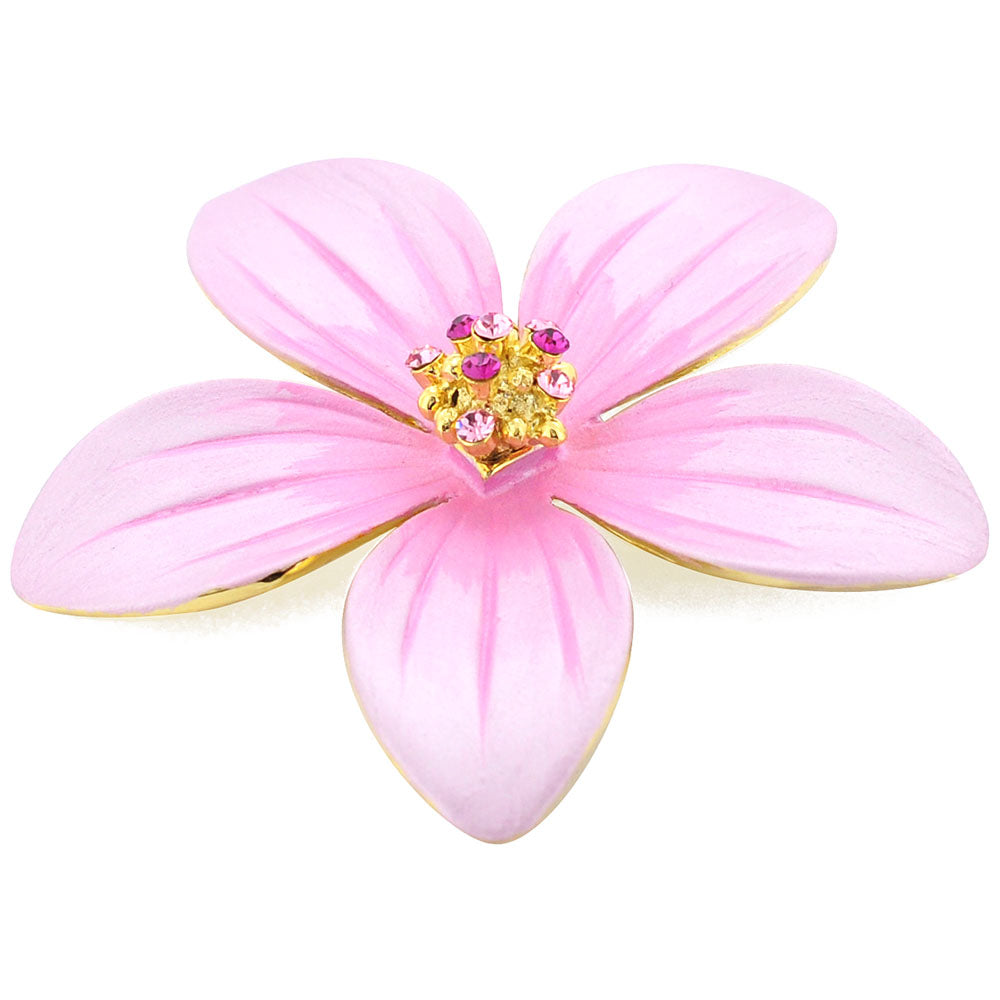 Pink Hawaiian Flower Swarovski Crystal Pin Brooch