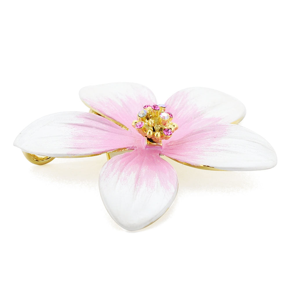 White Hawaiian Plumeria Swarovski Crystal Flower Pin Brooch and Pendant