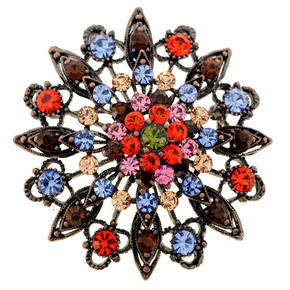 Antique Style Multicolor Flower Wedding Crystal Pin Brooch and Pendant