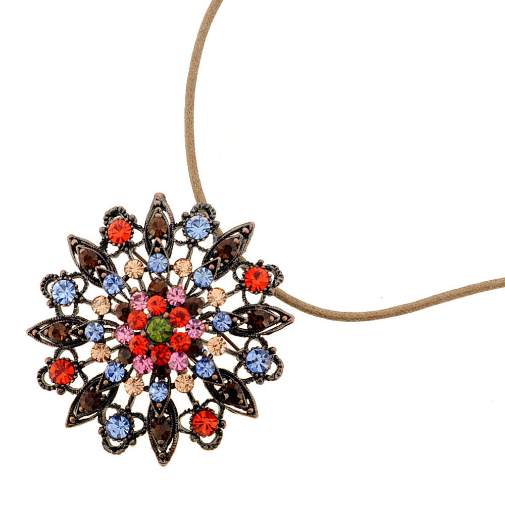 Antique Style Multicolor Flower Wedding Crystal Pin Brooch and Pendant