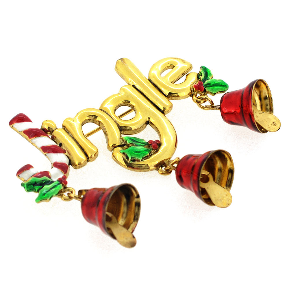 Christmas Jingle Bell Candy Cane Pin Brooch