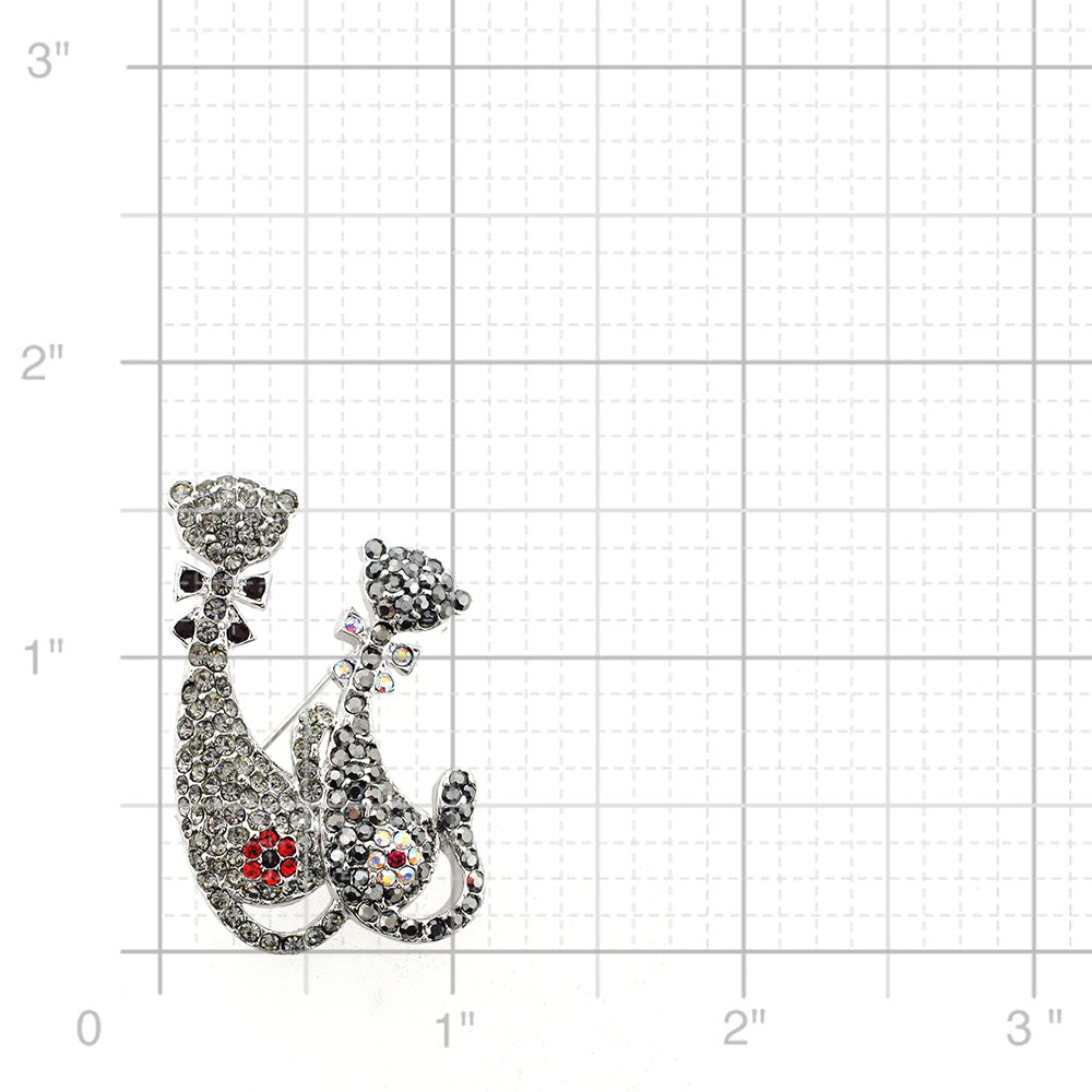Black Couple Cat Swarovski Crystal Kitty Pin Brooch