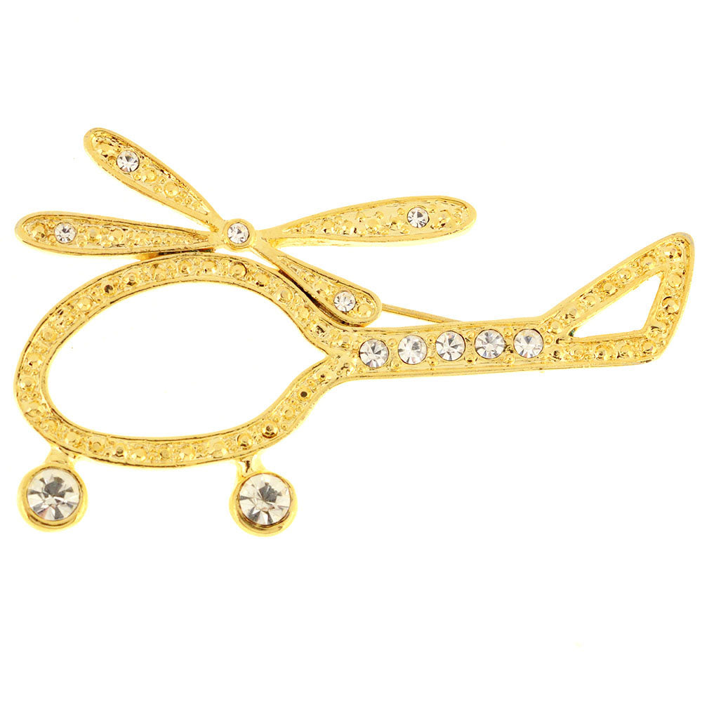 Golden Helicopter Copter Airplane Pin Brooch