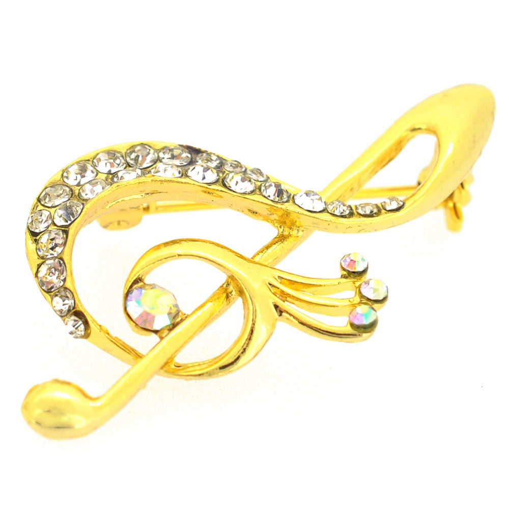 Golden Music Note Crystal Pin Brooch
