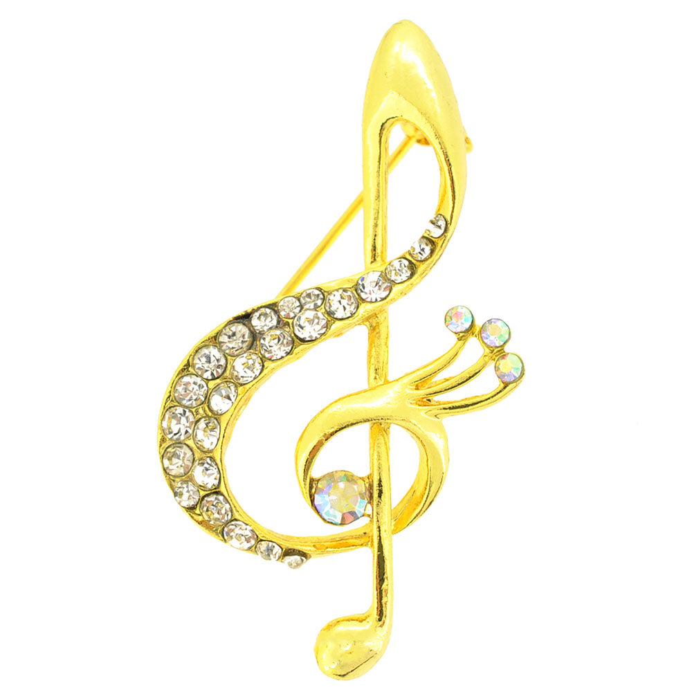 Golden Music Note Crystal Pin Brooch