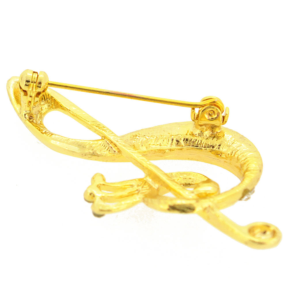 Golden Music Note Crystal Pin Brooch