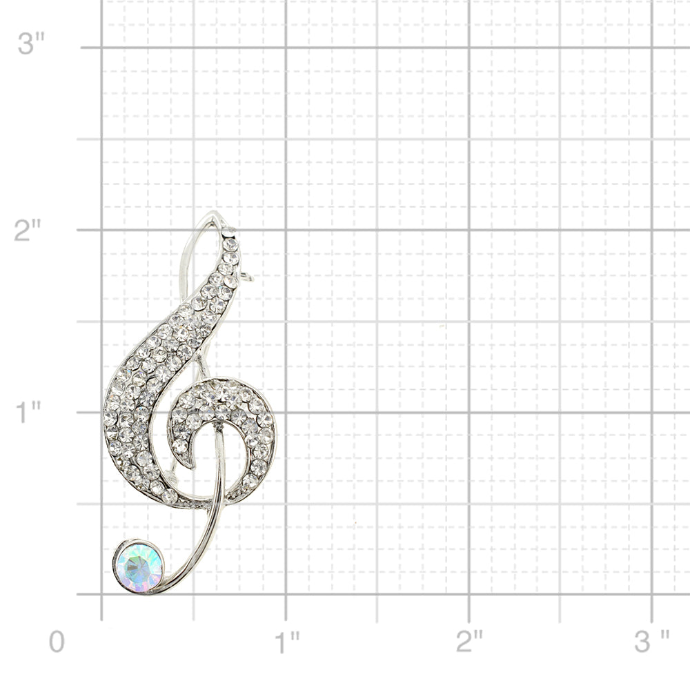 Chrome Music Note Crystal Pin Brooch