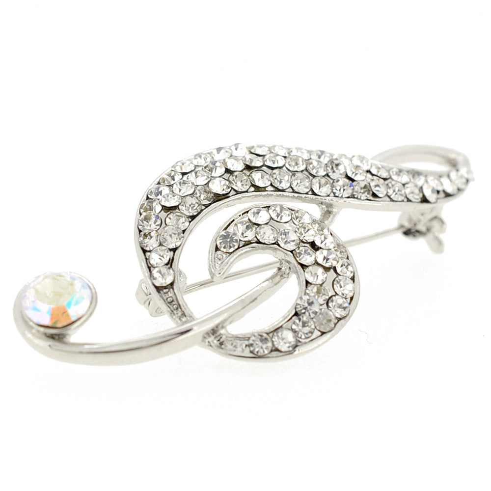 Chrome Music Note Crystal Pin Brooch