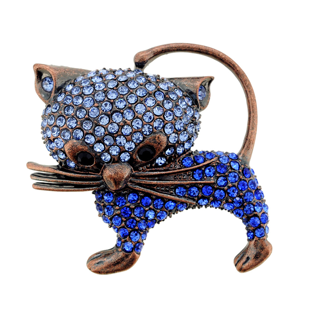 Vintage Style Blue Cat Kitty Sapphire Crystal Pin Brooch