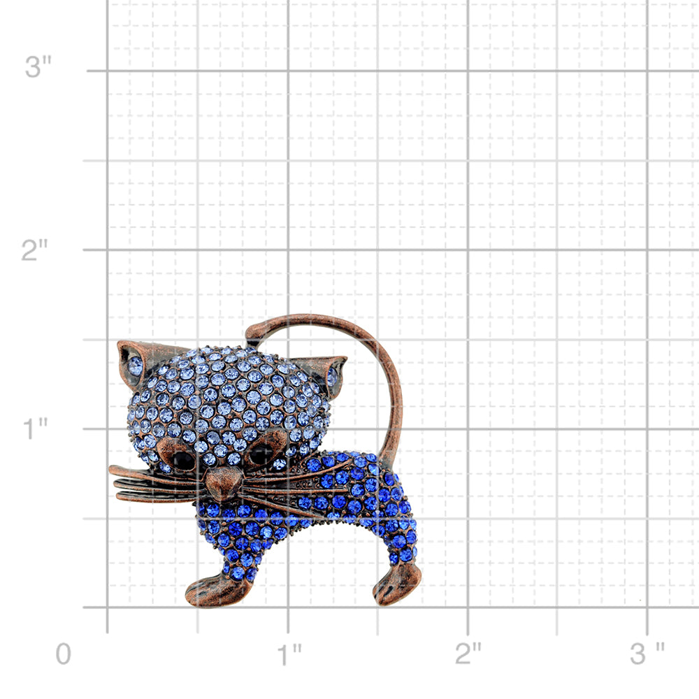 Vintage Style Blue Cat Kitty Sapphire Crystal Pin Brooch