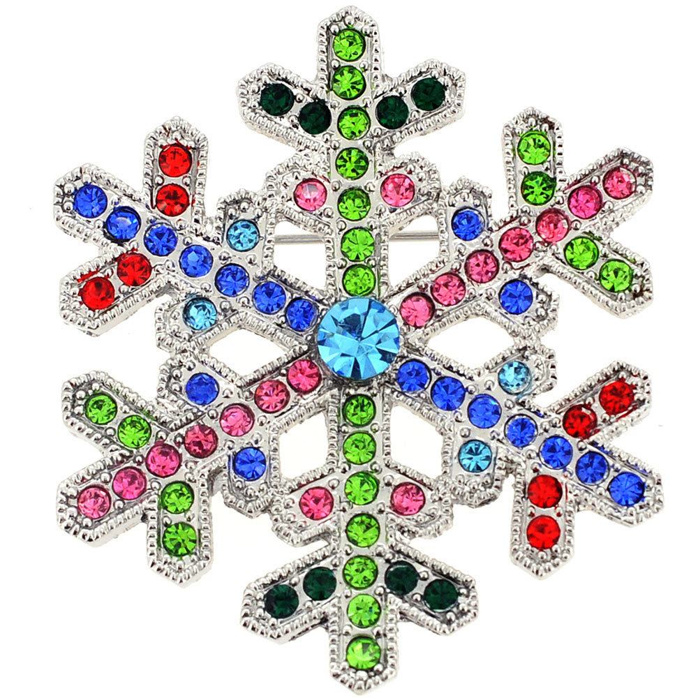 Multicolor Christmas Snowflake Crystal Pin Brooch