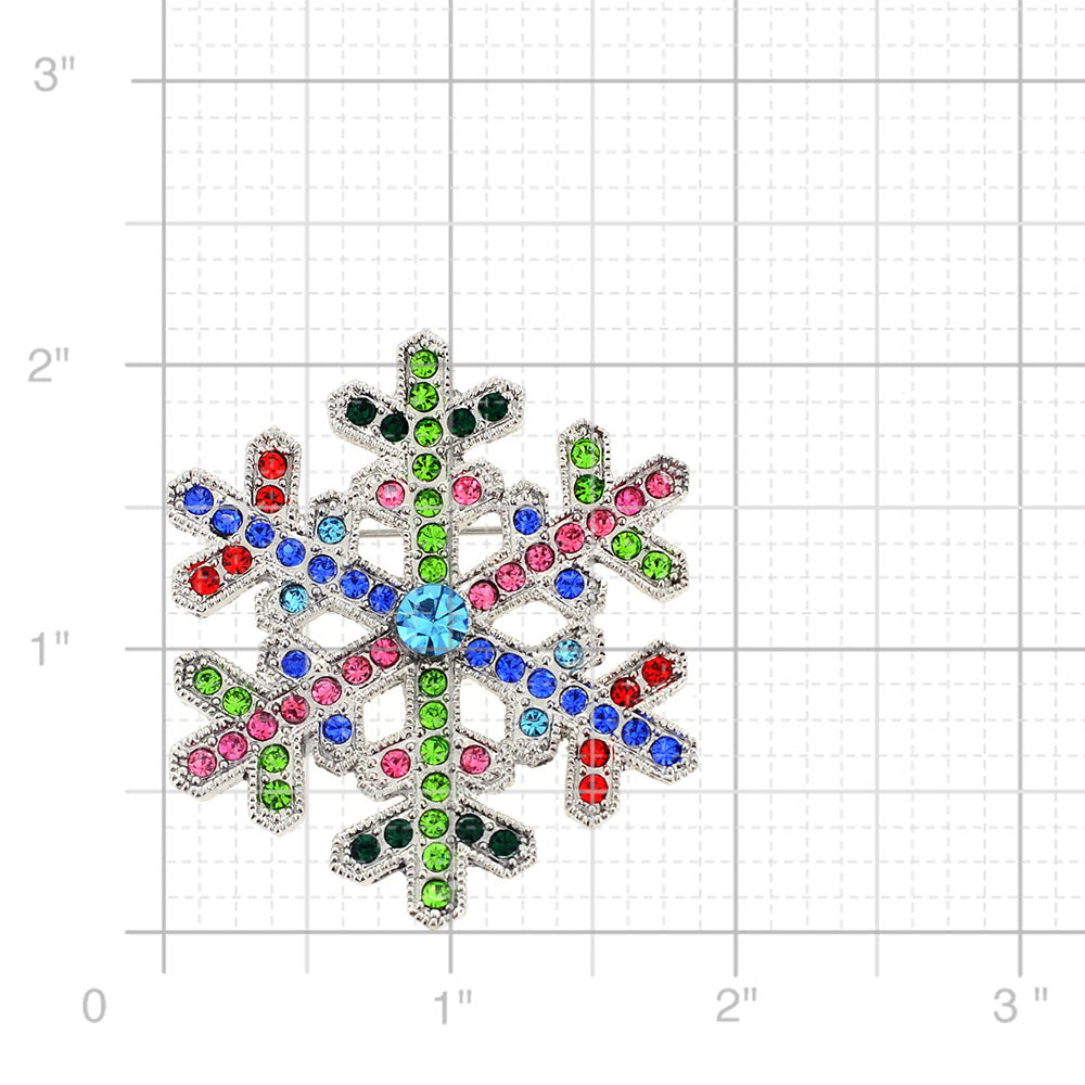 Multicolor Christmas Snowflake Crystal Pin Brooch
