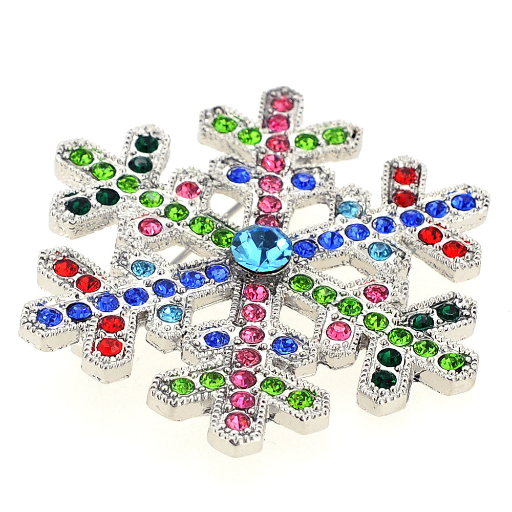 Multicolor Christmas Snowflake Crystal Pin Brooch