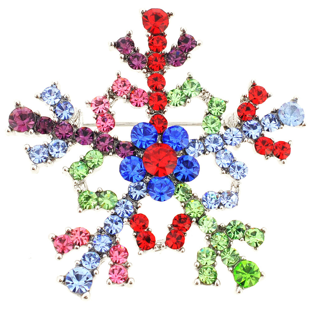 Multicolor Christmas Snowflake Crystal Pin Brooch