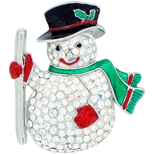 Classic Christmas Snowman Crystal Pin Brooch