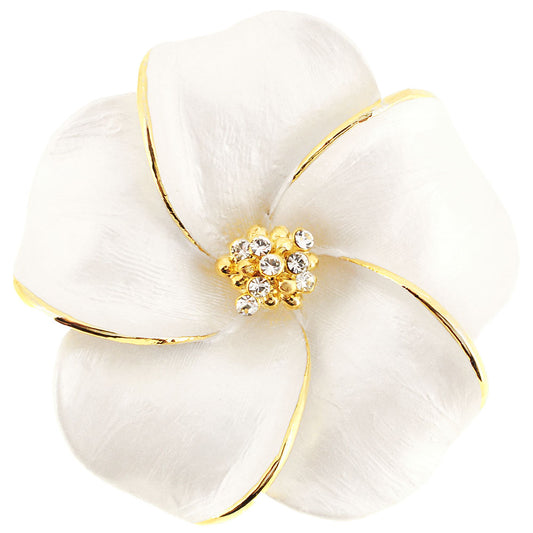 White Hawaiian Plumeria Swarovski Crystal Flower Pin Brooch And Pendant
