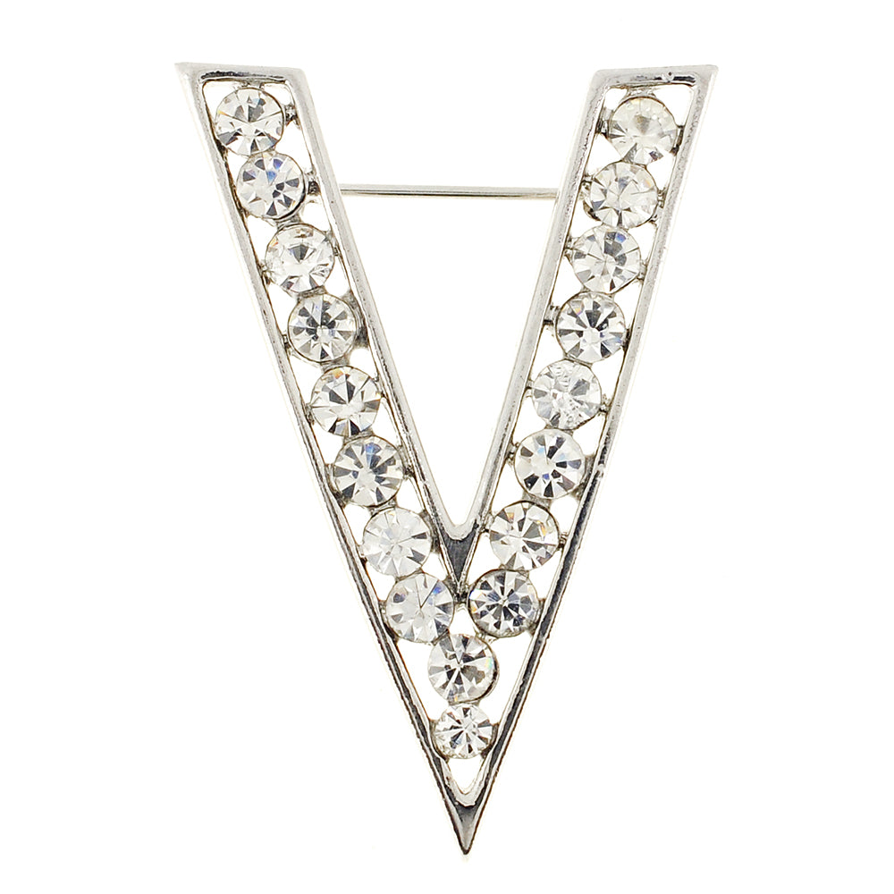 White Victory Sign Crystal Pin Brooch