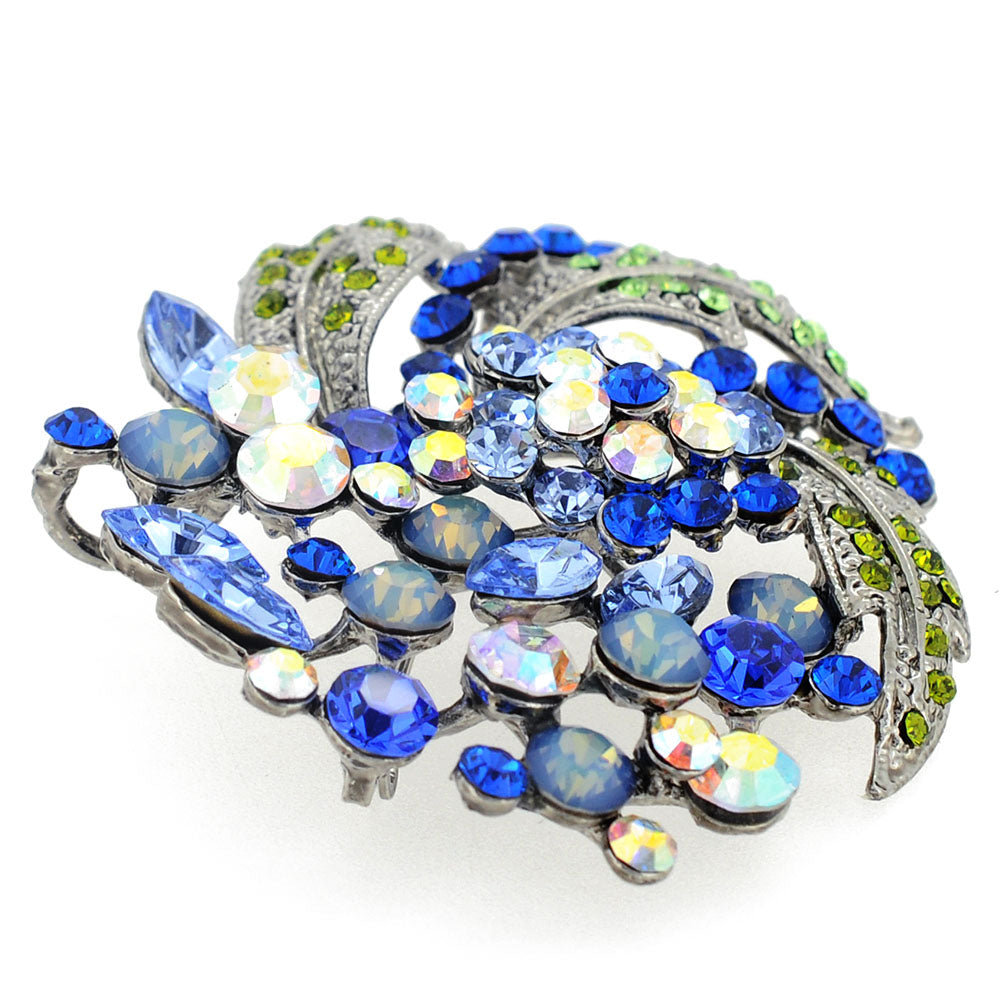 Multi Blue Flower Wedding Swarovski Crystal Pin Brooch and Pendant