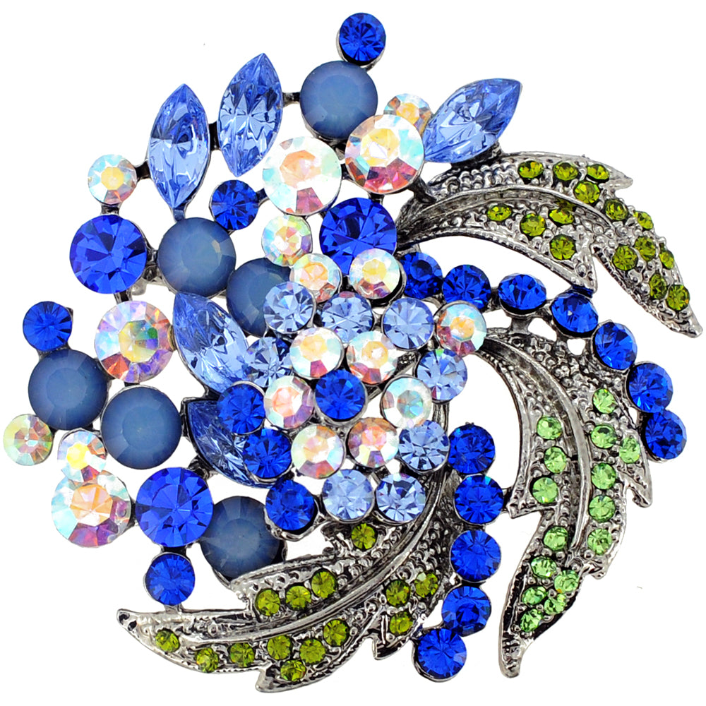 Multi Blue Flower Wedding Swarovski Crystal Pin Brooch and Pendant