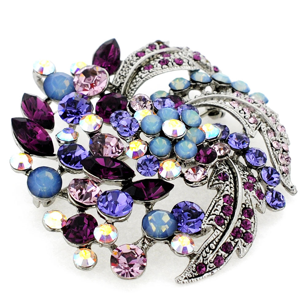 Amethyst Purple Flower Wedding Swarovski Crystal Pin Brooch and Pendant