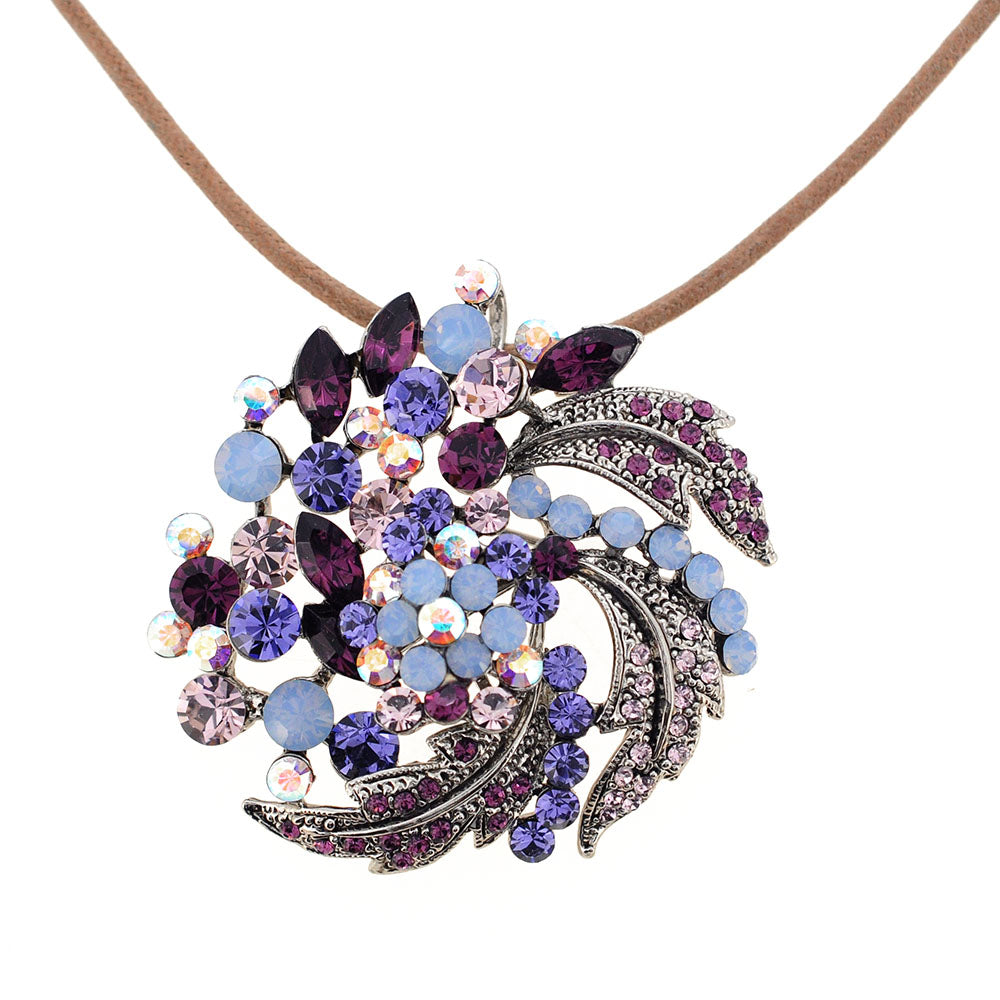 Amethyst Purple Flower Wedding Swarovski Crystal Pin Brooch and Pendant