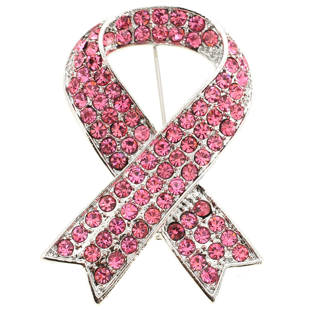 Pink Ribbon Crystal Pin Brooch