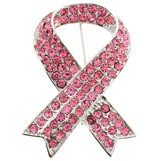 Pink Ribbon Crystal Pin Brooch
