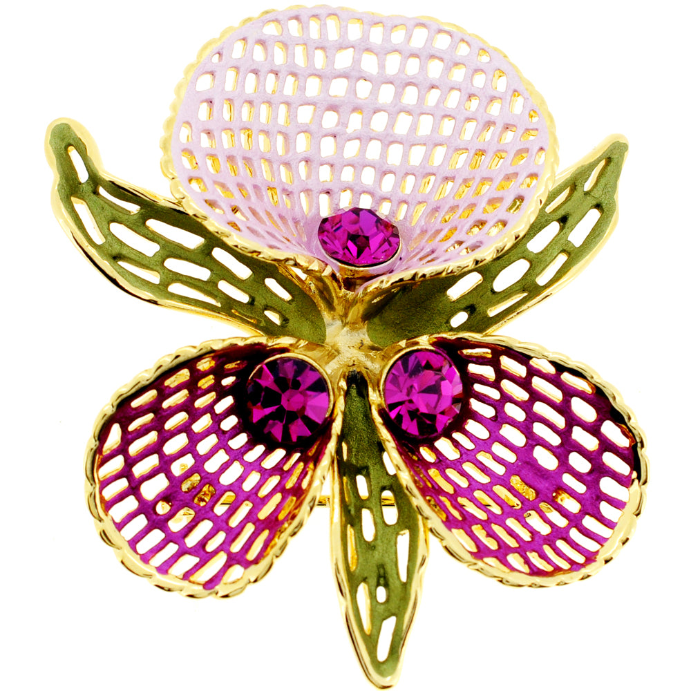 Pink Netted Orchid Swarovski Crystal Pin Brooch