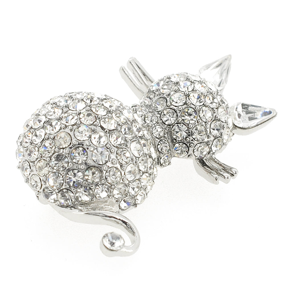 Chrome Cat Kitty Crystal Pin Brooch