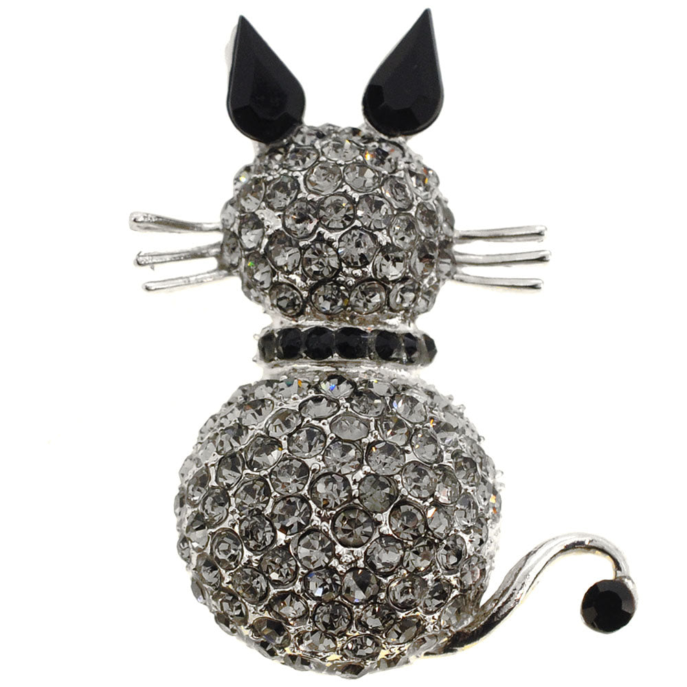 Black Cat Kitty Crystal Pin Brooch