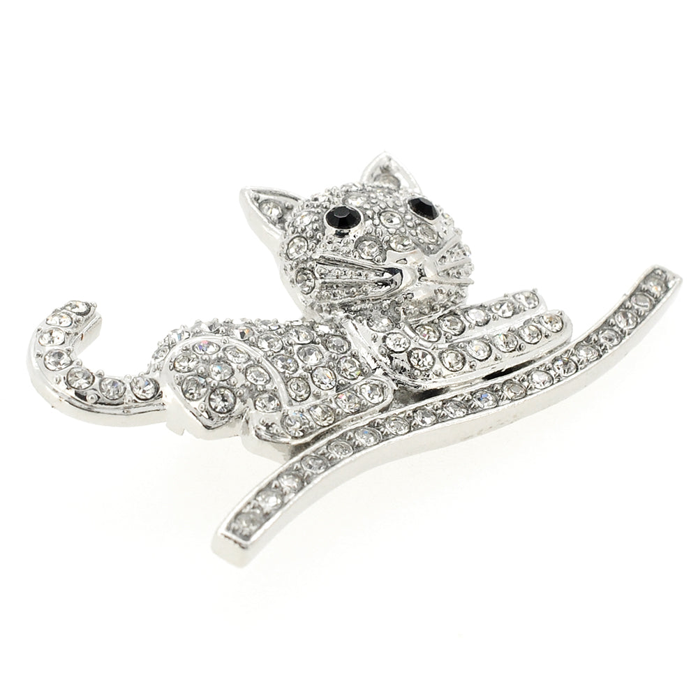 Crystal Cat Kitty Pin Brooch