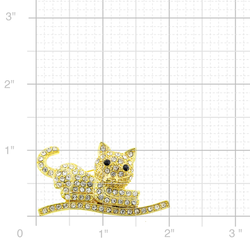 Golden Cat Kitty Crystal Pin Brooch