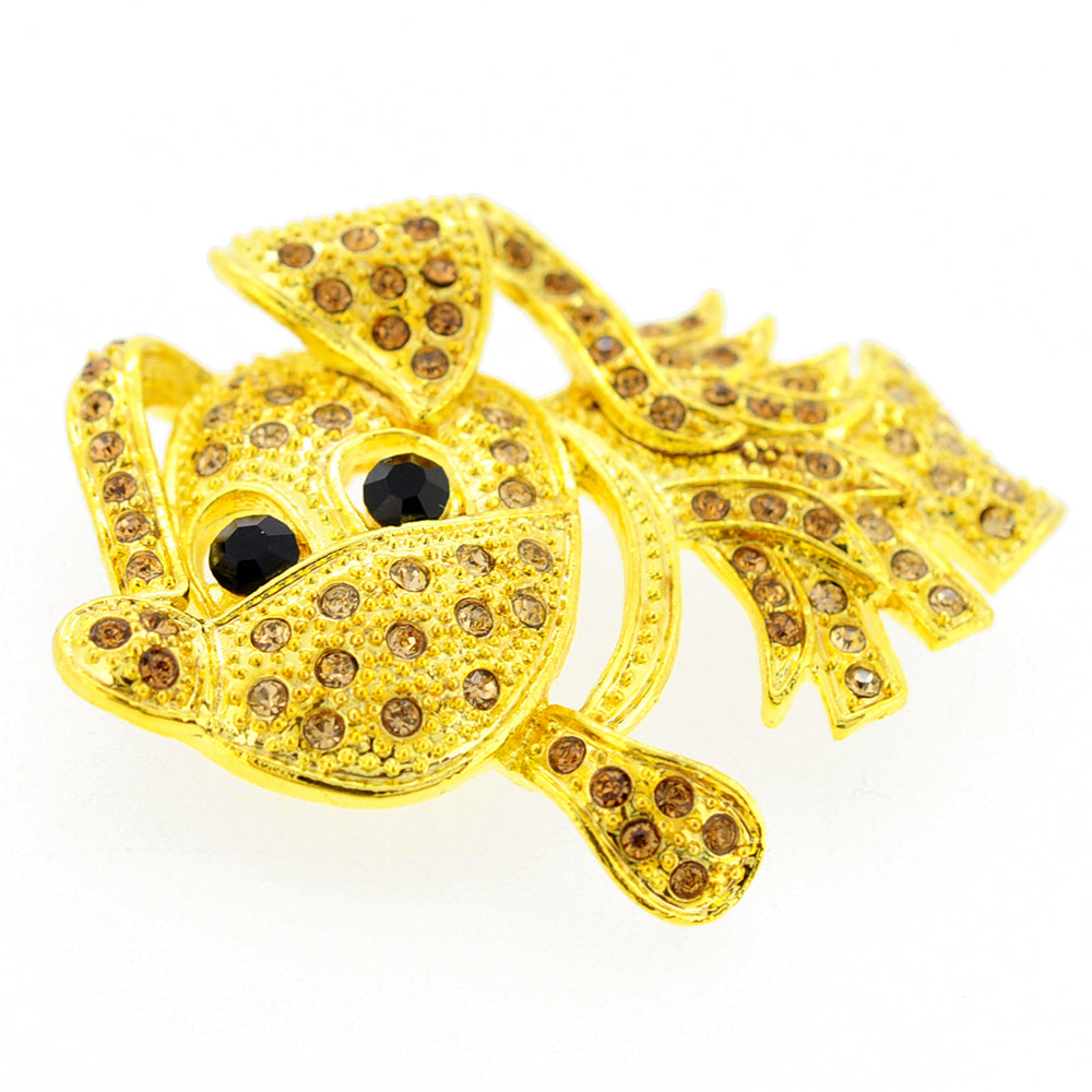 Golden Topaz Brown Dog Crystal Pin Brooch