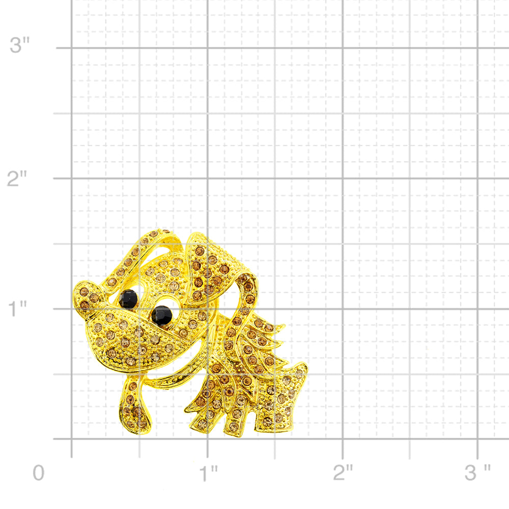 Golden Topaz Brown Dog Crystal Pin Brooch