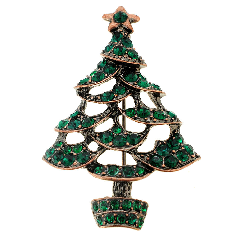 Emerald Green Christmas Tree Crystal Pin Brooch