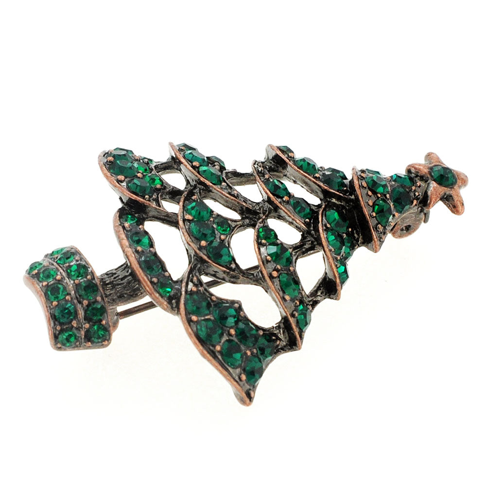 Emerald Green Christmas Tree Crystal Pin Brooch