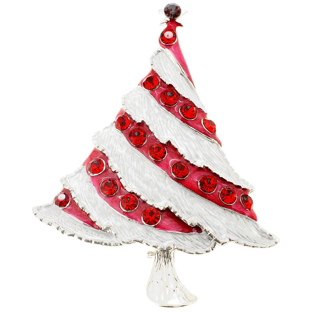 White Red Christmas Tree Crystal Pin Brooch