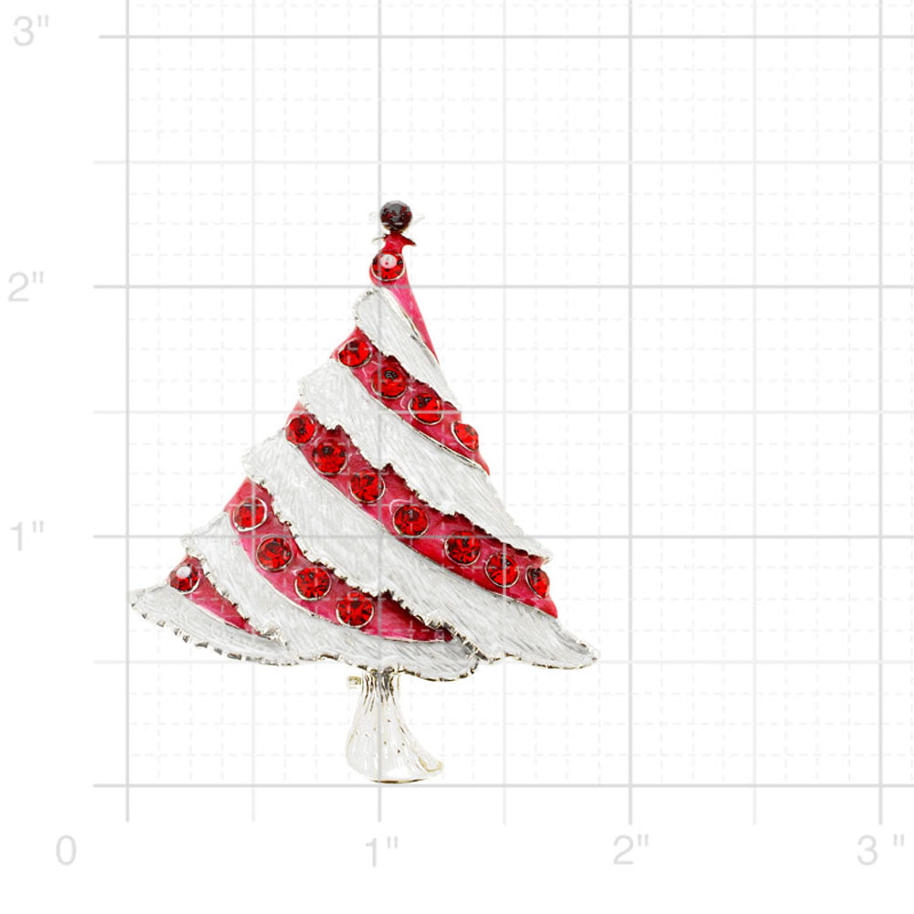 White Red Christmas Tree Crystal Pin Brooch
