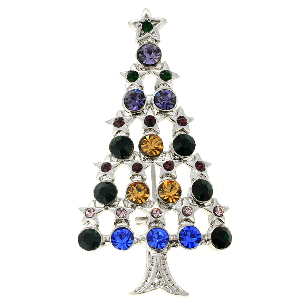 Multicolor Christmas Tree Crystal Pin Brooch