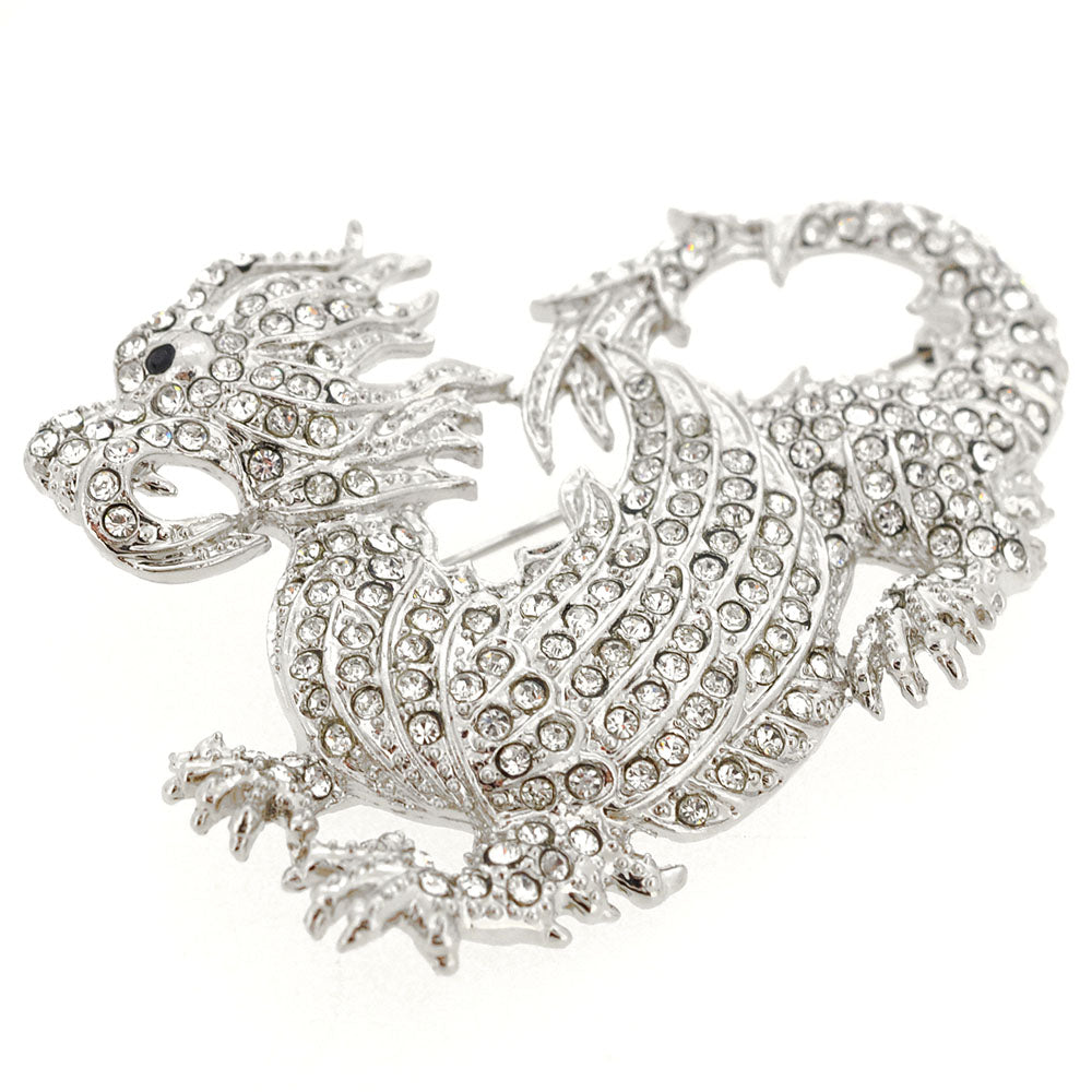 Silver Crystal Dragon Pin Brooch