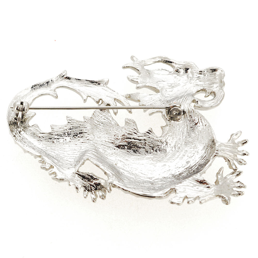 Silver Crystal Dragon Pin Brooch