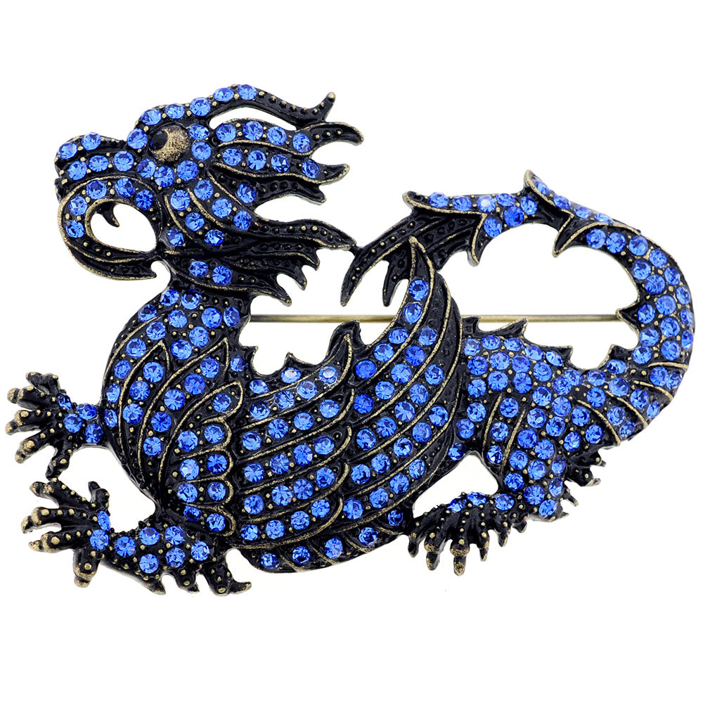 Vintage Style Sapphire Blue Crystal Dragon Pin Brooch
