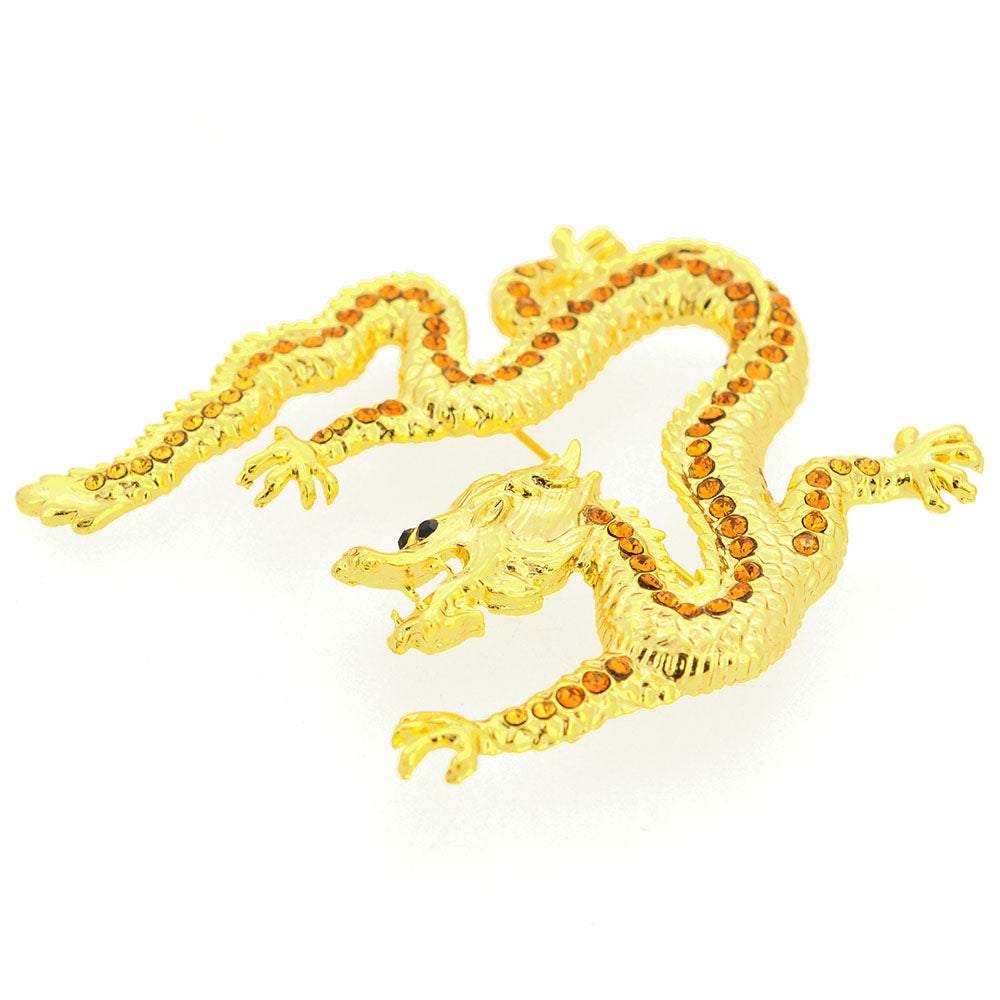 Golden Topaz Crystal Dragon Pin Brooch