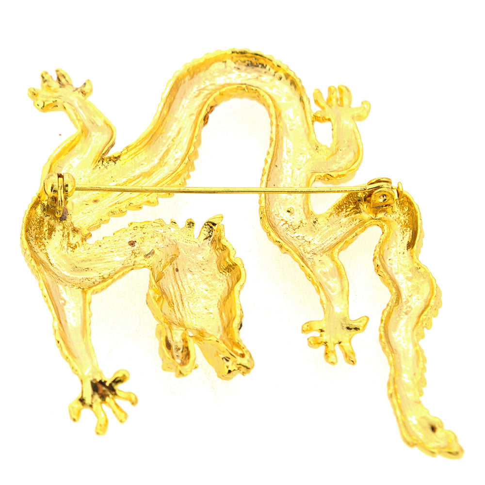 Golden Topaz Crystal Dragon Pin Brooch