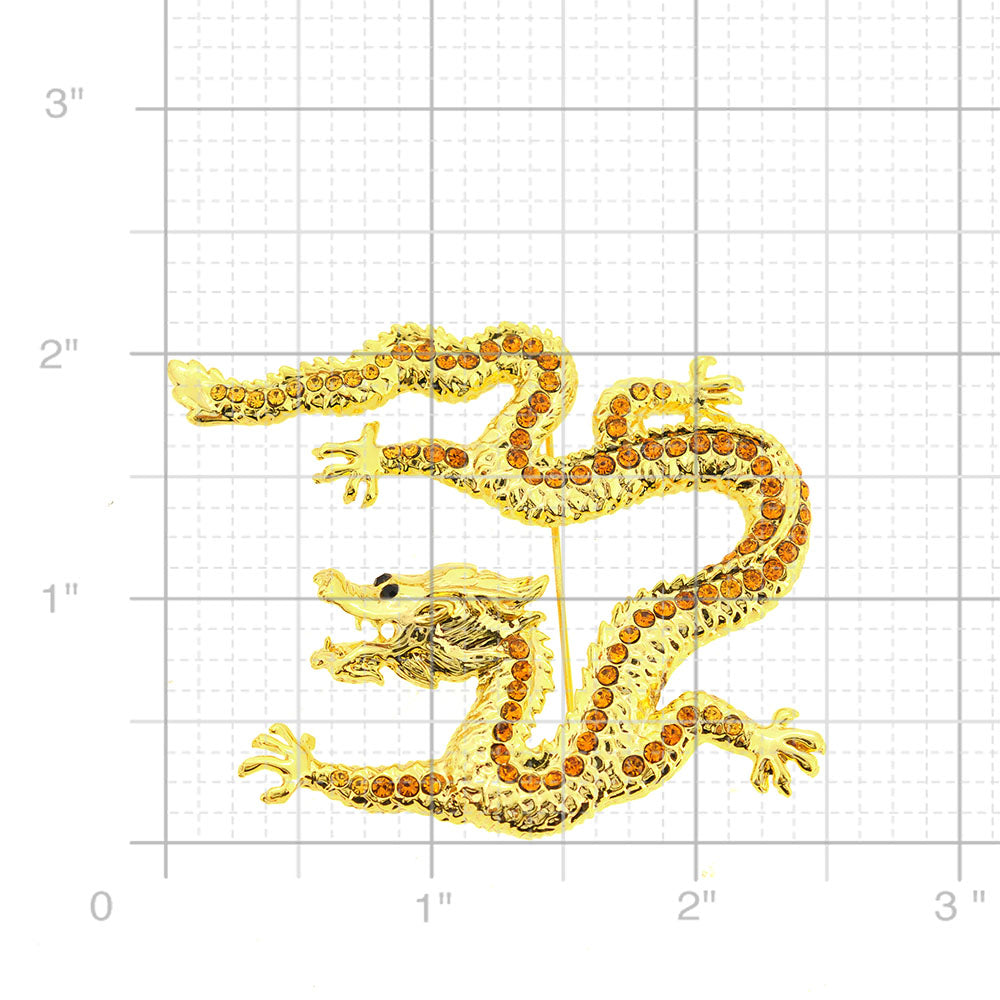 Golden Topaz Crystal Dragon Pin Brooch