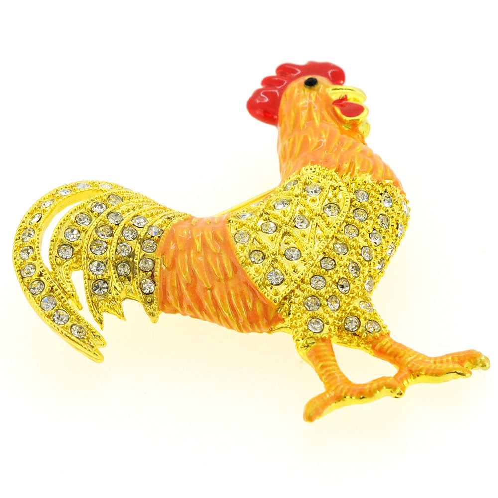 Orange Yellow Rooster Crystal Pin Brooch