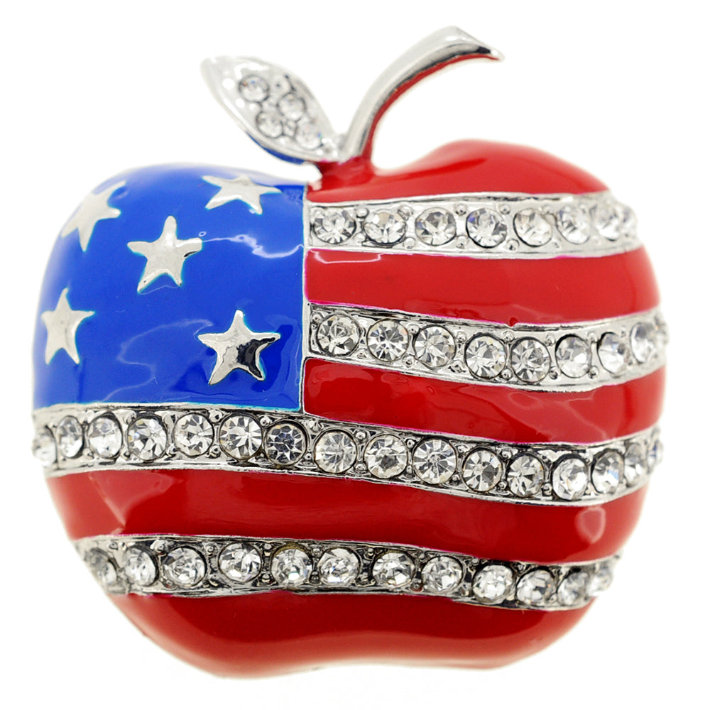 Patriotic American Flag Apple Crystal Pin Brooch