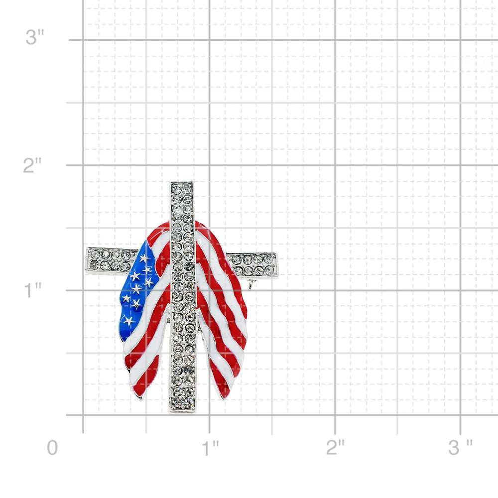 American Flag Patriotic Cross Crystal Pin Brooch
